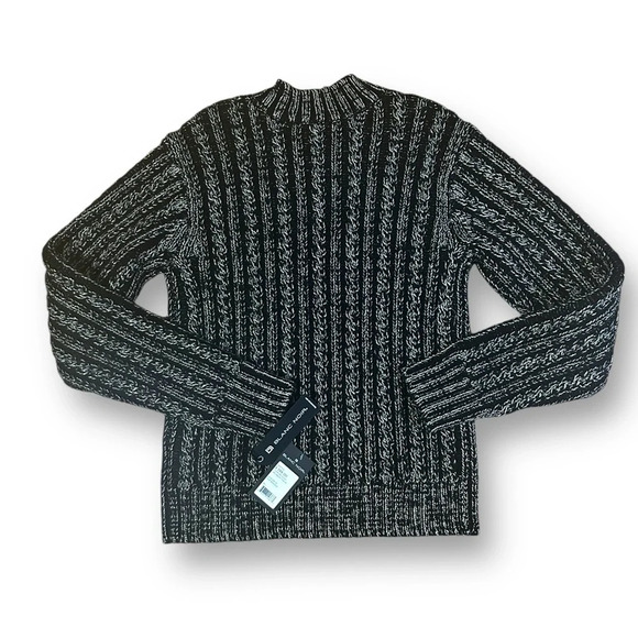 Blanc Noir® Lurex Cable Knit Sweater Size Large Black Silver Crew Neck NEW - Picture 10 of 13